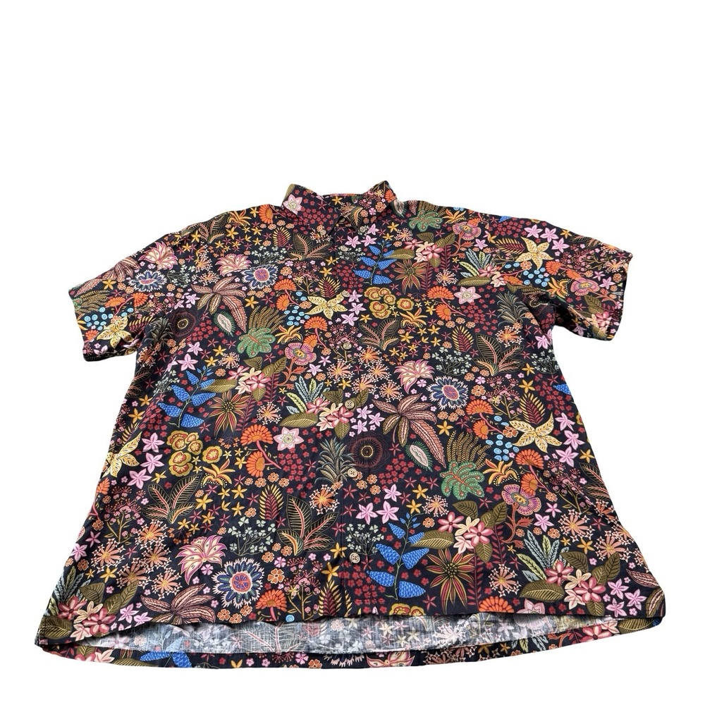YIUME Black Multicolor Floral Cotton SS Hawaiian Button Front Shirt Mens 3XL